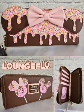Loungefly Minnie Mouse Bow Brown Chocolate Pink Sprinkles Icing Drip Wallet New